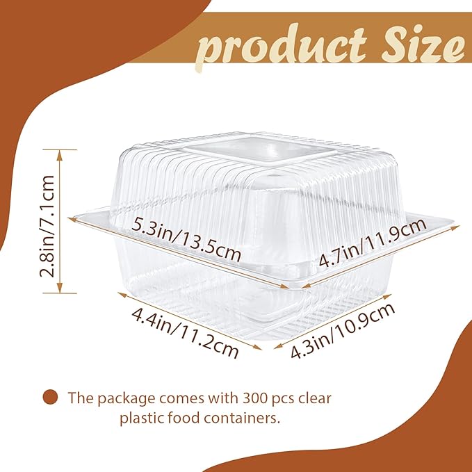 Jizvxe 300 Pcs Clear Plastic Take out Containers,Square Hinged Takeout Tray,Disposable Fancy Clamshell Food Boxes with Lids for Cakes,Dessert,Salads,Sandwiches,Cookies,Pasta,5.3x4.7x2.8 Inch