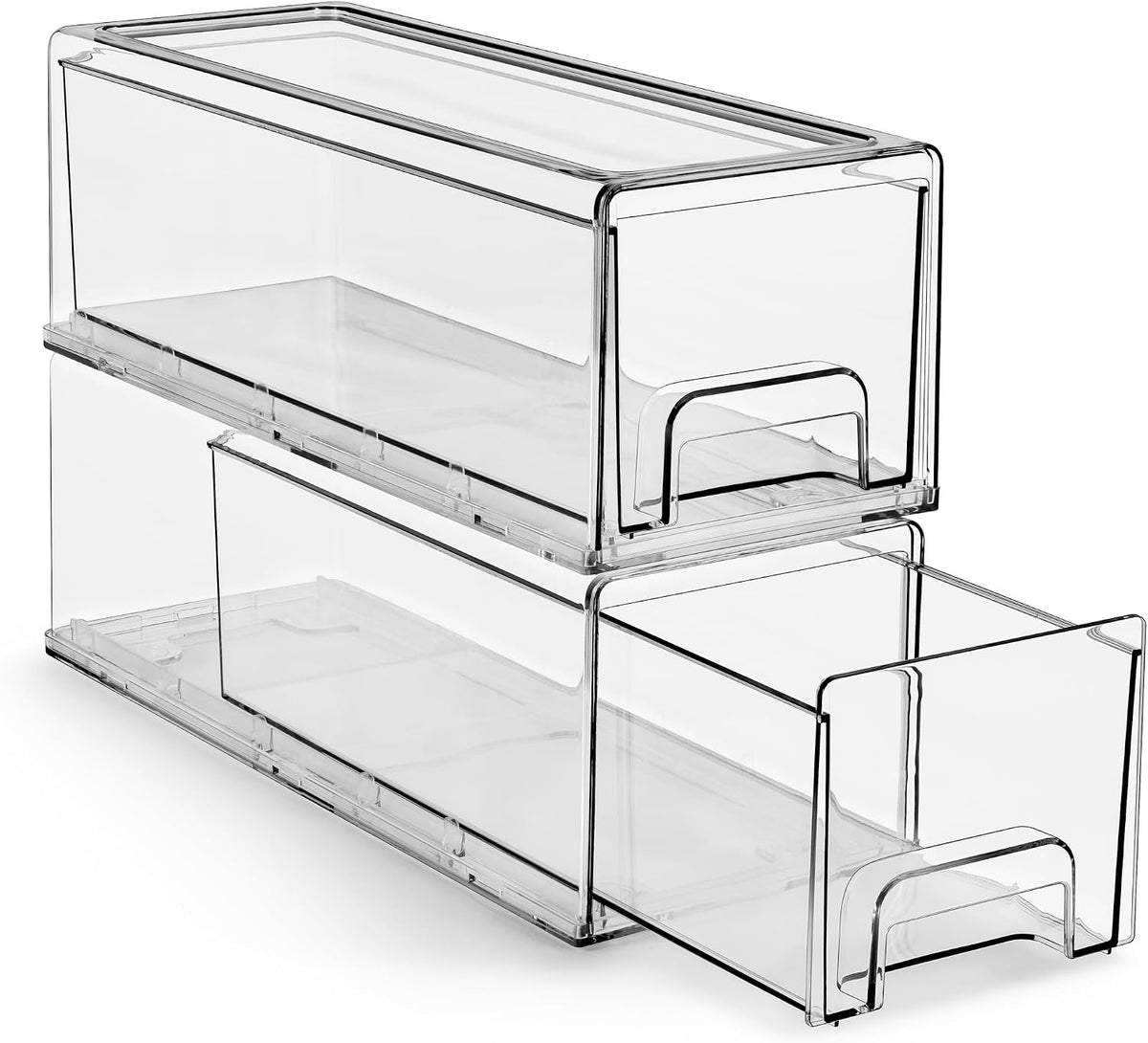 Clear Storage Drawers for Refrigerator & Pantry (Small Wide, 2 Pack)