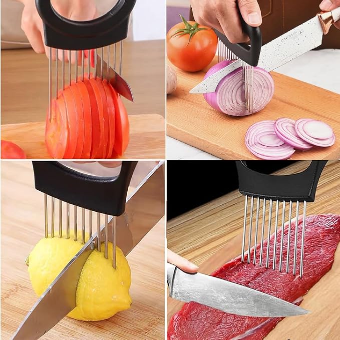 Onion Holder for Slicing, Large Onion Cutter Vegetable Chopper,Stainless Steel Lemon Slicer with 14 Needles,Kitchen Chopper Slicing Assistant Tool for Tomato Potato Avocados Eggs Meat Chopper