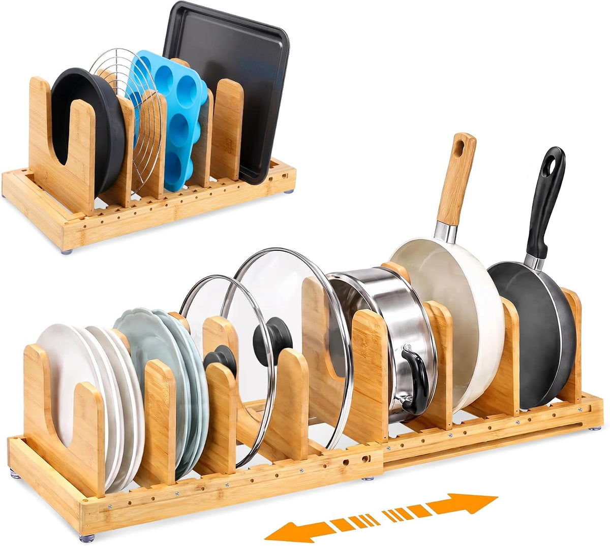 Bamboo Pots and Pans Organizer for Under Cabinet & Drawer