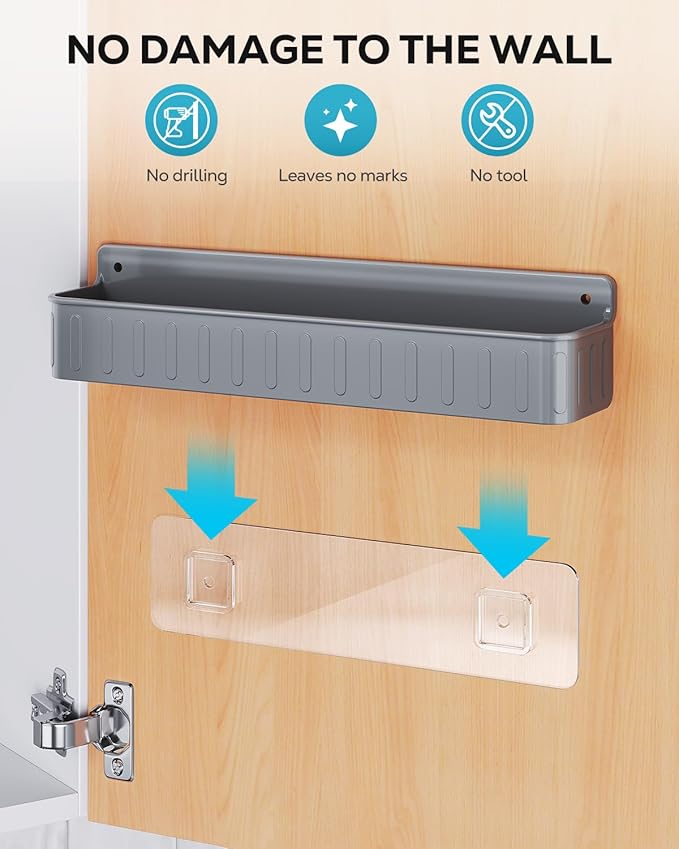 Nieifi Spice Rack Wall Mount, Spice Organizer for Spice Jars, Screw or Adhesive Hanging Organizer for Kitchen Cabinet or Pantry Door, 4 Pack, Grey, ABS Plastic