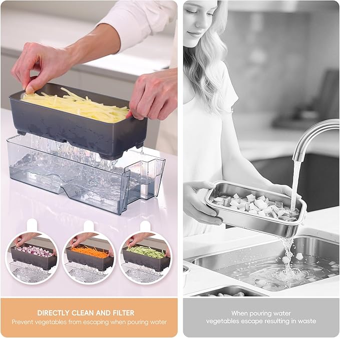 ONCE FOR ALL Safe Mandoline Slicer Pro, Gen 4th, Adjustable Thickness Vegetable Slicer For Kitchen, Food Chopper With Container, Lid, Drain Basket, Veggie Cutter For Potato Onion Fruit