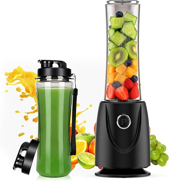 OMMO 500W Personal Blender for Smoothies, Milkshakes and Juices with 4-Fin Blades, 17oz BPA-Free Tritan Portable Cup, Powerful Single-Serve Kitchen Blender