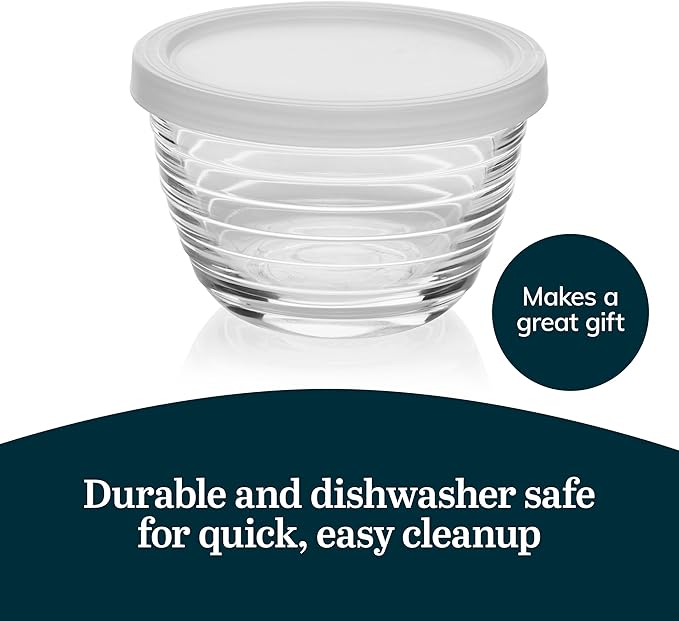 Libbey Small Glass Bowls, Glass Containers with Lids Set of 8 to Keep Leftovers Fresh, Meal Prepping and More, Dishwasher Safe Small Bowls for Dips