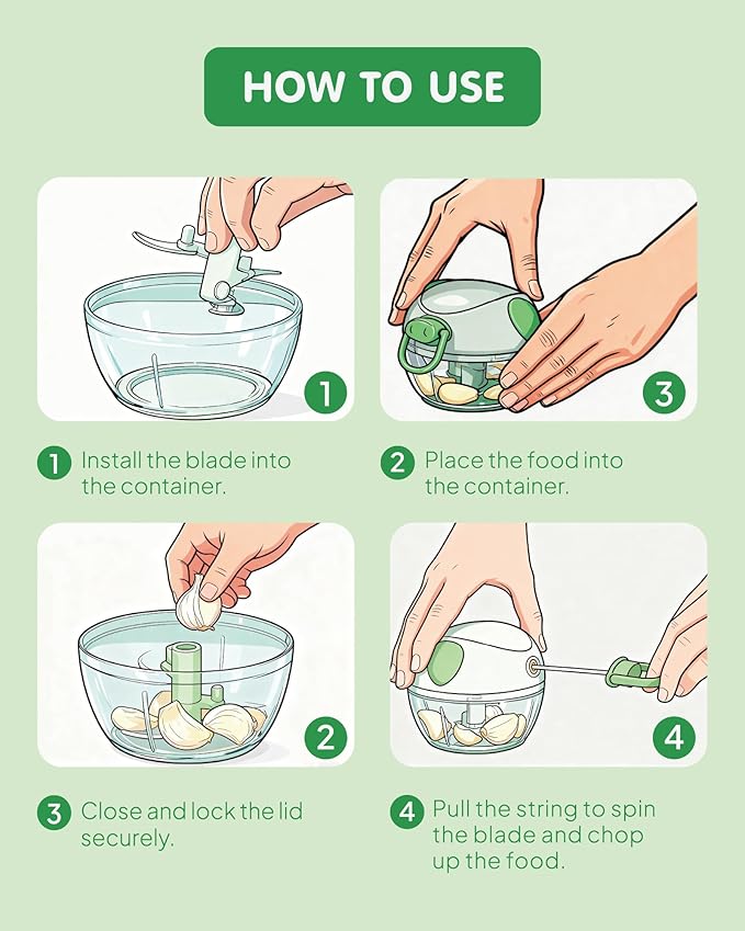 Multifunctional Vegetable Chopper & Manual Food Processor - Kitchen Gadgets with Food Chopper Container for Onion, Garlic, Veggies, Fruits, Nuts, Herbs