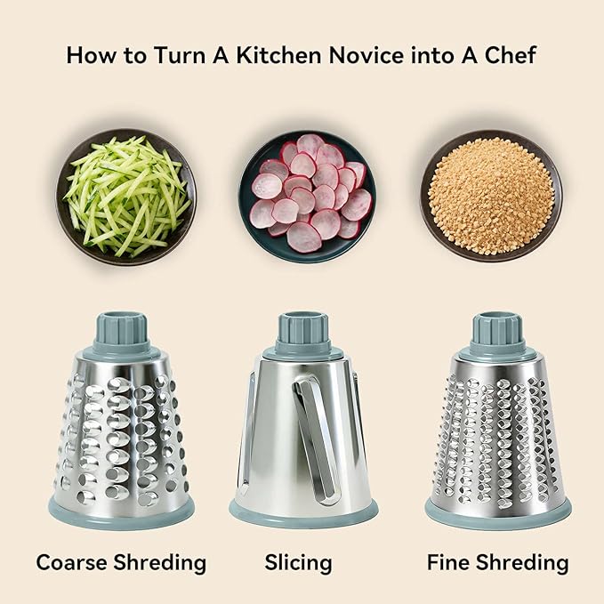 3-in-1 Manual Rotary Cheese Grater & Vegetable Slicer, Round Mandoline Food Chopper with 3 Interchangeable Blades, Strong Suction Base Hand Crank Grater for Cheese, Potato, Nuts & Veggies