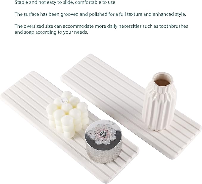 NiuYichee 2 PCS Water Absorbent diatomite Coasters, 12.2" x 4" Water Absorbing Stone Tray for Sink, Stone Drying mat for Kitchen Counter, Stone soap Tray Used for Hand Soaps & toiletries & Plants