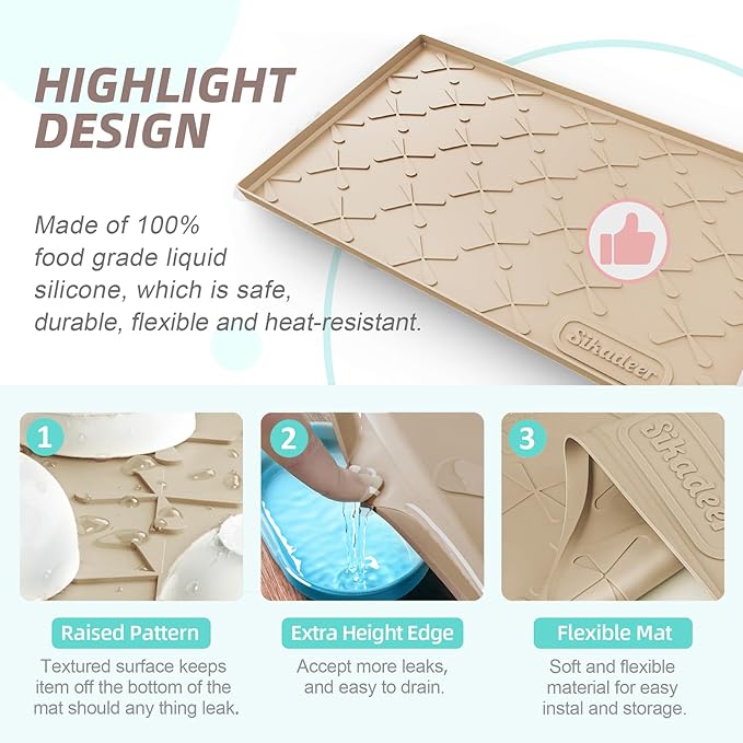 SIKADEER 25" x 22" Under Sink Mat Waterproof, Silicone Mat Kitchen Drawer Shelf and Cabinet Liner, Sink Protector for Kitchen Organizers and Storage, Boot Tray Pet Food Mats