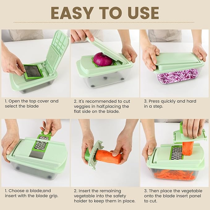 Vegetable Chopper 16-in-1 Multifunctional Kitchen Gadgets - 8 Blades Onion Chopper with Container, Food Spiralizer Slicer Dicer Grater Shredder, Vegetable Cutter for Salad/Coleslaw/Meat/Nuts