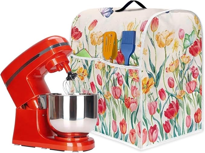 Floral Mixer Dust Cover | Waterproof & Machine Washable Protector with Handle & Pocket | Compatible with 6-8 Quart Stand Mixers