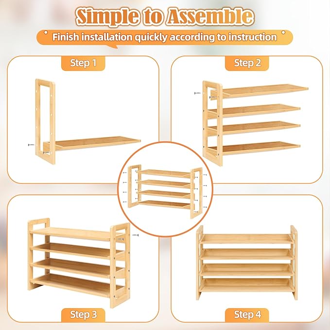 Tfro & Cile Spice Rack Organizer 4-Tier Bamboo Countertop Seasoning Organization for Cabinet Pantry Organizers for Kitchen
