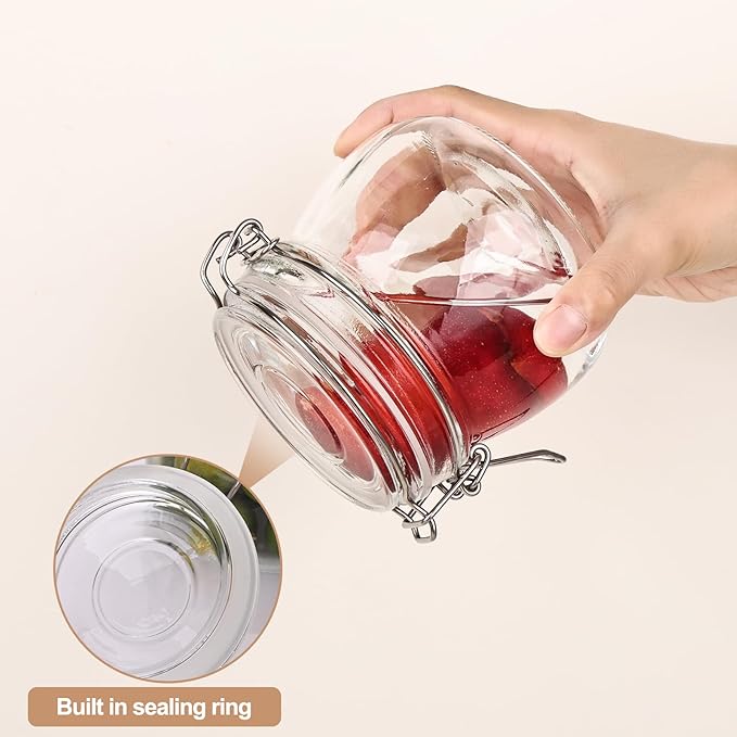 6 Pack 17oz Mason Glass Jars with Clamp Lids, Large Clear Airtight Food Storage Containers, Glass Canisters for Coffee, Sugar, Flour, Pasta, Spices, BPA-Free