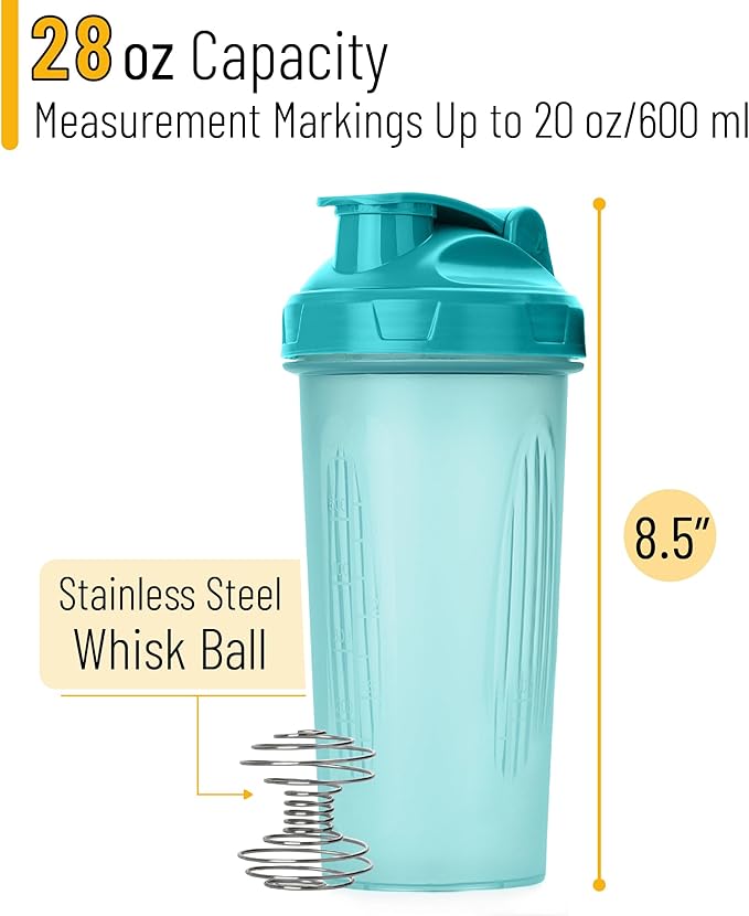 Mr. Pen- Shaker Bottles for Protein Mixes, 28 oz, Leak Proof Shaker Cups with Stainless Steel Wire Whisk Ball for Protein Shakes and Pre Workout