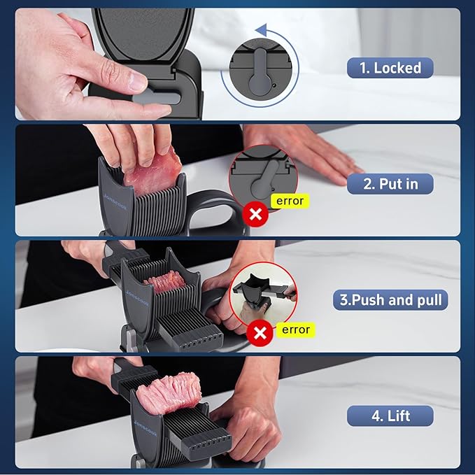Manual Meat Slicer for Fresh Raw Meat (with Steady Grip), Meal Prep for the Week, Adjustable Thickness 2mm or 4mm, 17 Blades get 18 Fresh Meat Slicer, Meat Cleavers can be Sliced, Striped, Diced -Gray