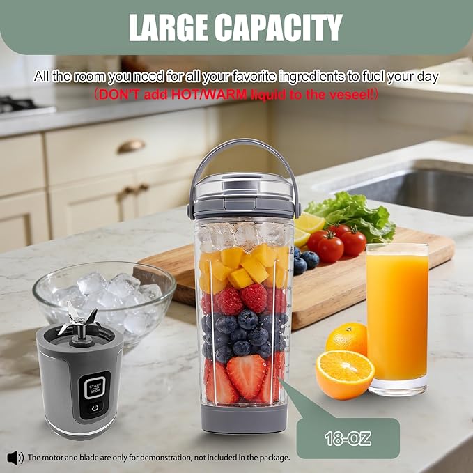 18 oz Vessel Replacement Compatible with Ninja Blast Portable Blender, Replacement 18oz Cup with Sip Lid & Bottom Cap for Ninja Portable Blenders BC151BK BC151NV BC151WH BC151CR BC151EM, PC,Grey