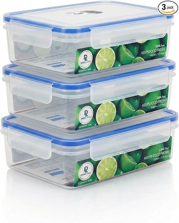 Tribello 50 oz Airtight Food Storage Containers with SnapTight Lids – Clear, Stackable, BPA-Free Meal Prep Containers for Kitchen, Freezer & Pantry Storage – 3-Pack