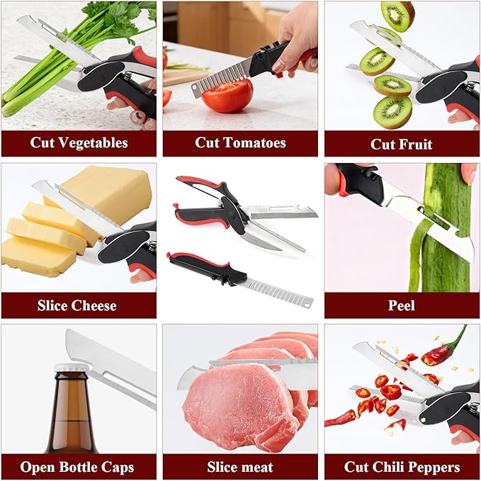 2 in 1 Kitchen Scissors for Food, Stainless Steel Cutting Board Scissors,Kitchen Shears With Cutting Board,Vegetable Slicer Cutter,Multiple Purpose Chopper for Meat Cheese Vegetables Fruits