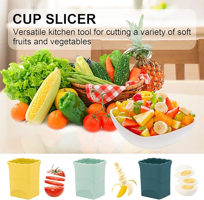 3Pcs Strawberry Slicer Cup：Fruit Slicer Cup for Strawberry Egg Banana Mushroom Cucumber Kiwi and Veggie Salad Speed Cutter the Kitchen Portable Slicing Tool (3Pcs)