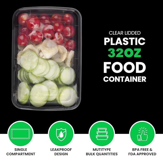 WGCC Meal Prep Containers, 10 Pack 32OZ Food Storage Containers with Lids, Extra-thick To Go Containers, Reusable Bento Lunch Box, BPA-Free, Microwave/Dishwasher/Freezer Safe