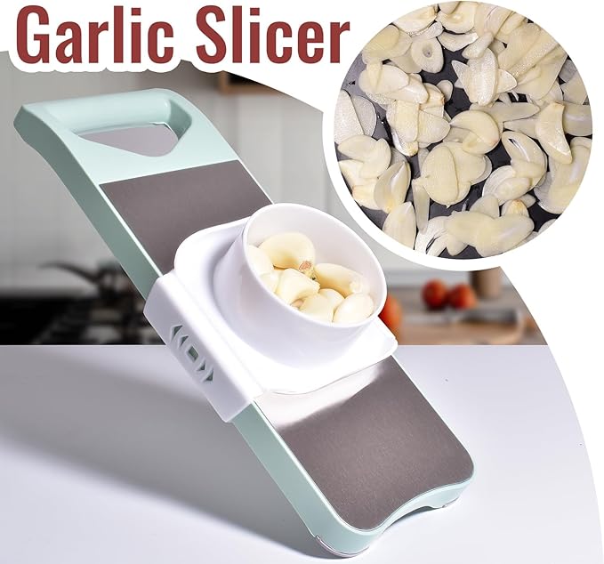 NACOLUS 6-Blade Mandoline Slicer with Slide-On Hand Guard - Vegetable Slicer, Carrot Shredder,Safe Potato/Garlic Slicer Vegetable Cutter, Waffle Fry Cutter (Green, 6-in-1)