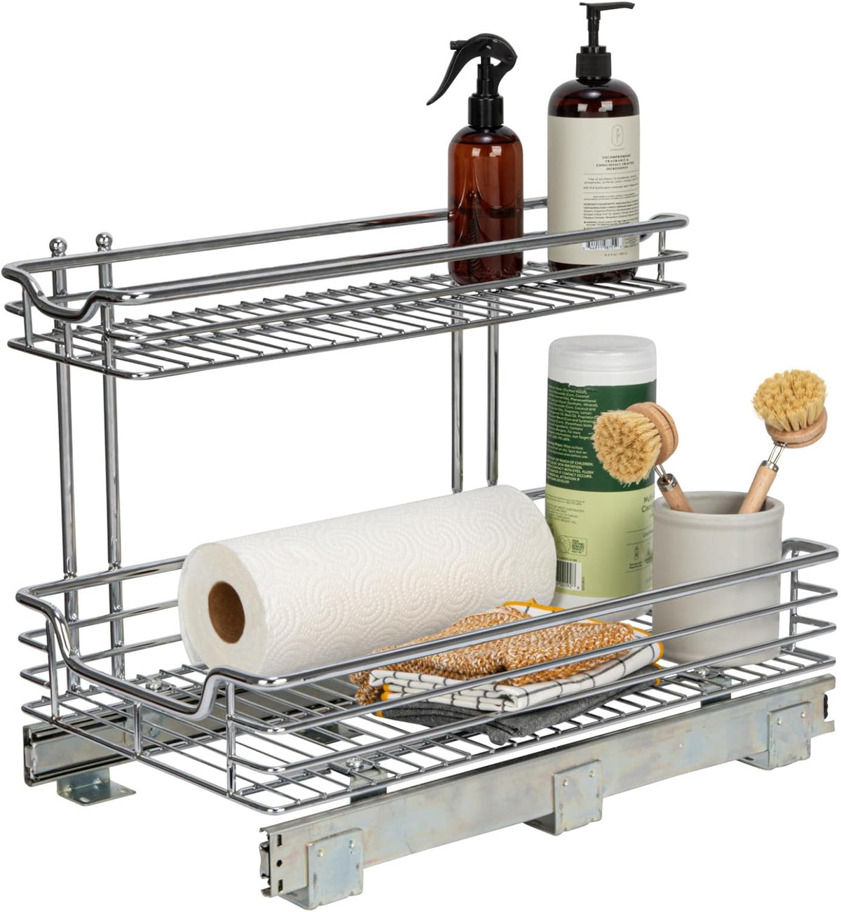 Glidez 2‑Tier Large Multipurpose Chrome‑Plated Steel Pull‑Out/Slide‑Out Under Sink Organizer, Chrome Finish