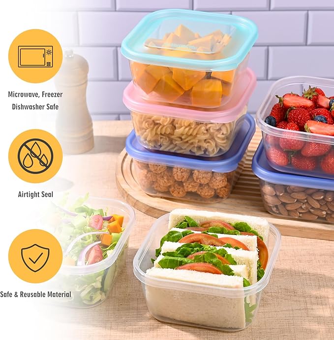 12 Pack Food Storage Containers with Airtight Lids, 22oz Reusable Plastic Meal Prep Containers, Stackable, Freezer & Microwave/Dishwasher Safe for Snacks, Fruits & On-the-Go Meals