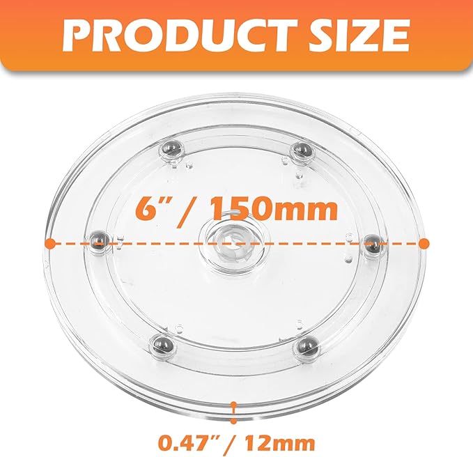 Piutouyar Plastic Turntable Bearings Hardware, 6 Inch / 150mm Plastic Acrylic Clear Turntable Organizer for Kitchen Spice Rack Table Cake,(2 Pack)