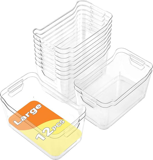 Clear Plastic Storage Bins - 12 Pack Pantry Organizers and Storage,Large Clear Pantry Organizer Bins, Plastic Containers with Handle for Kitchen