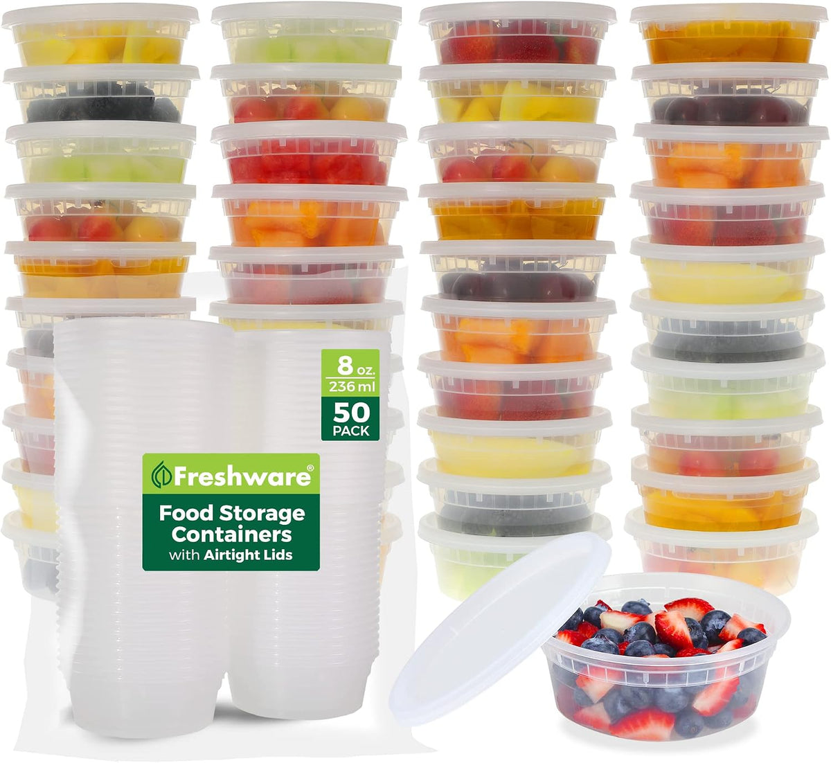 Food Storage Containers with Lids 8 oz [50 Set] Deli Containers