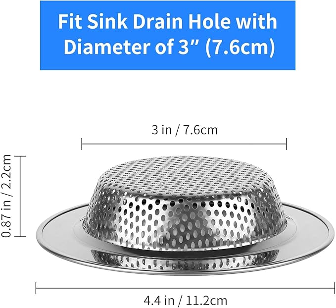 Chefbee Kitchen Sink Drain Strainer - 4 Pack Stainless Steel Sink Drain Cover Filter Food Catcher Basket with Wide Rim 4.4”, Kitchen Accessories