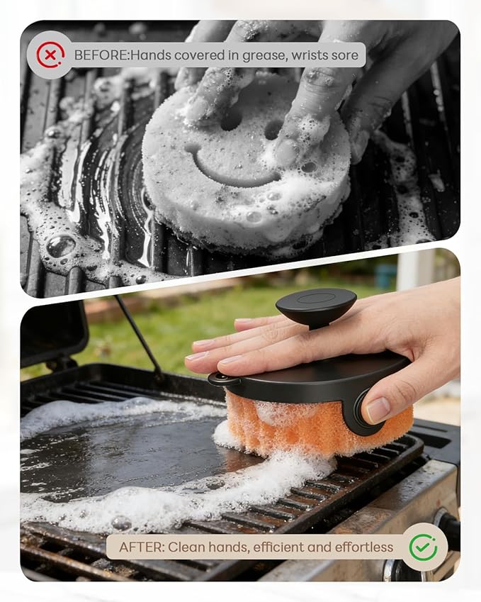 Sponge Holder for Kitchen Sink, Food-Grade Silicone Sponge Caddy with Strong Magnet, 3-in-1 Self-Draining Sink Organizer, Fast Drying & Space Saving, Cream White