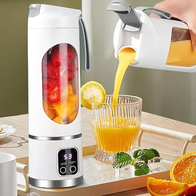 Portable Blender for Shakes and Smoothies - 3-Speed USB Rechargeable Juicer with 12-Blade Ice Crusher & Digital Display - 15.2 oz Ideal for Fresh Juices at Home & Travel
