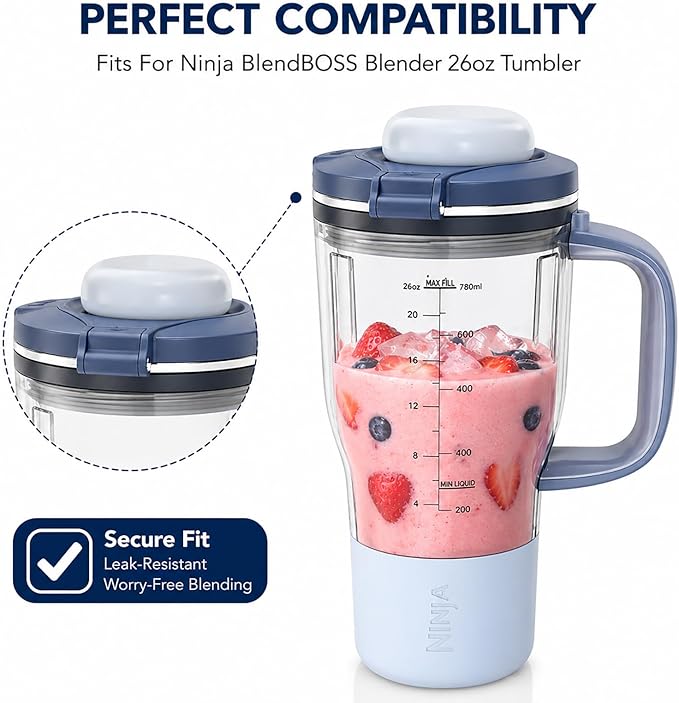 Replacement Leakproof Lid and sealing rings Compatible with Ninja BlendBOSS Personal Blender 26oz Personal Smoothie Tumbler (Cyberspace)