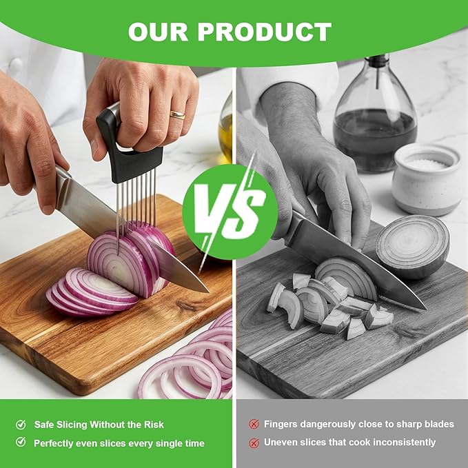 Onion Slice Holder, Stainless Steel Onion Holder for Slicing with Protective Case,Chopper Slicing Assistant Tool for Meat, Onion, Potato, Tomato,Lemon - Kitchen Gadgets (1 Pack)