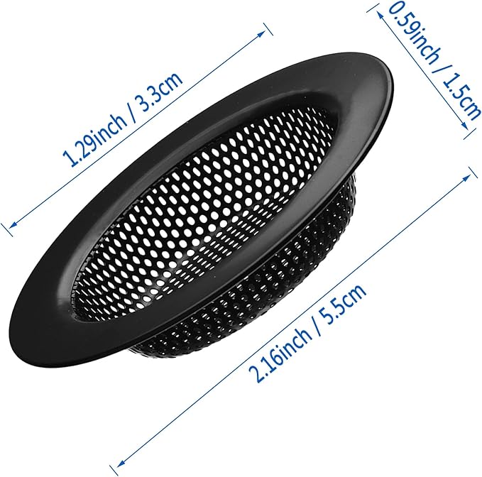 2 Pcs Black Stainless Steel Mesh Sink Drain Strainer, 2.16" Top/1.29" Kitchen Filter Trap Basket,Large Food Catch for Bathroom Bathtub Wash basin Floor drain balcony RV Drain Hole Electroplated Coatin