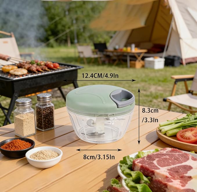 Manual Food Chopper, Garlic Chopper with Container, Vegetable Kitchen Cutter, Pull-String Hand Food Processor Sharp Blades Mincer Shredder for Cutting Onions Chili Ginger Herbs (Green, 500ml)