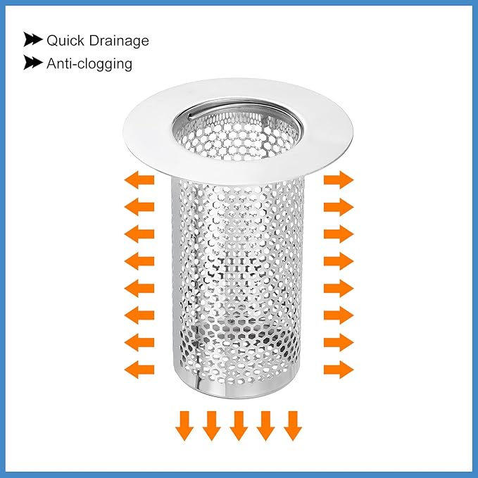 uxcell 4 Pack Shower Drain Strainer, 3.2" x 2.6" 304 Stainless Steel Floor Drain Strainer Deep Sink Hair Catcher for Kitchen Bathroom Balcony Floor Drain, Fit Hole Size from 1.5" to 2.6"