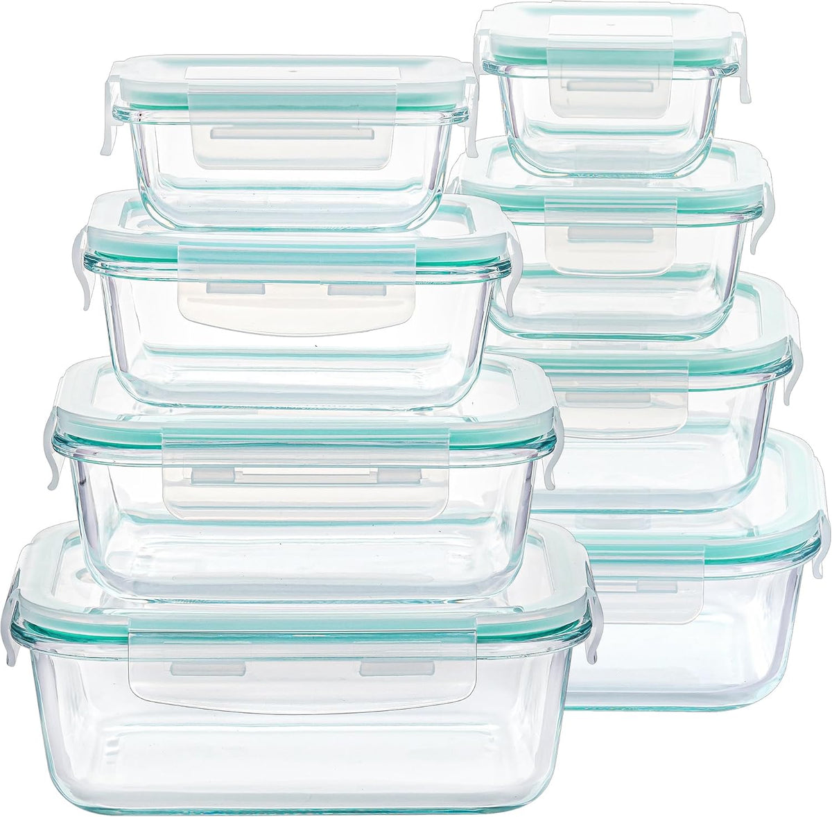 8 Pack Glass Food Storage Containers with Lids Green