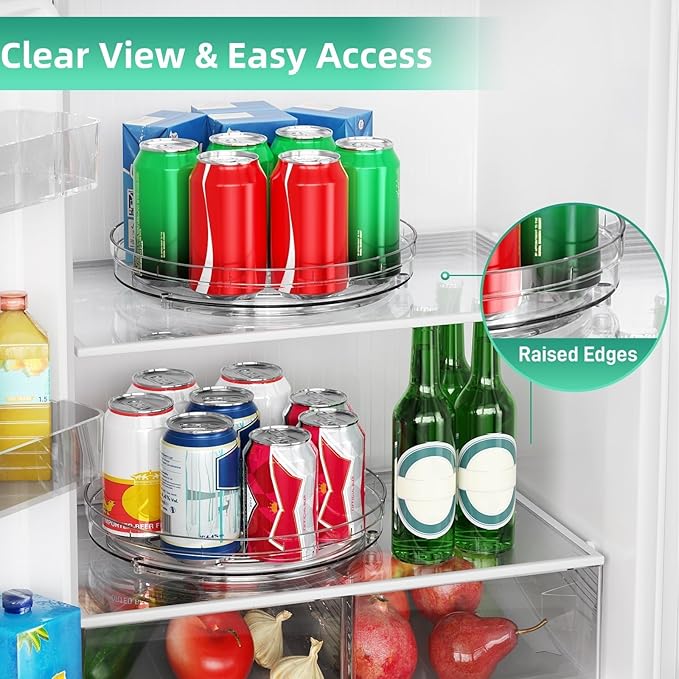 Optish 4 Pack 9.5" Lazy Susan Organizer, Lazy Susan Turntable for Cabinet, Spice Organization for Cabinet, Refrigerator, Pantry, Closet, Countertop, Non-Skid Turntable Organizer, Clear