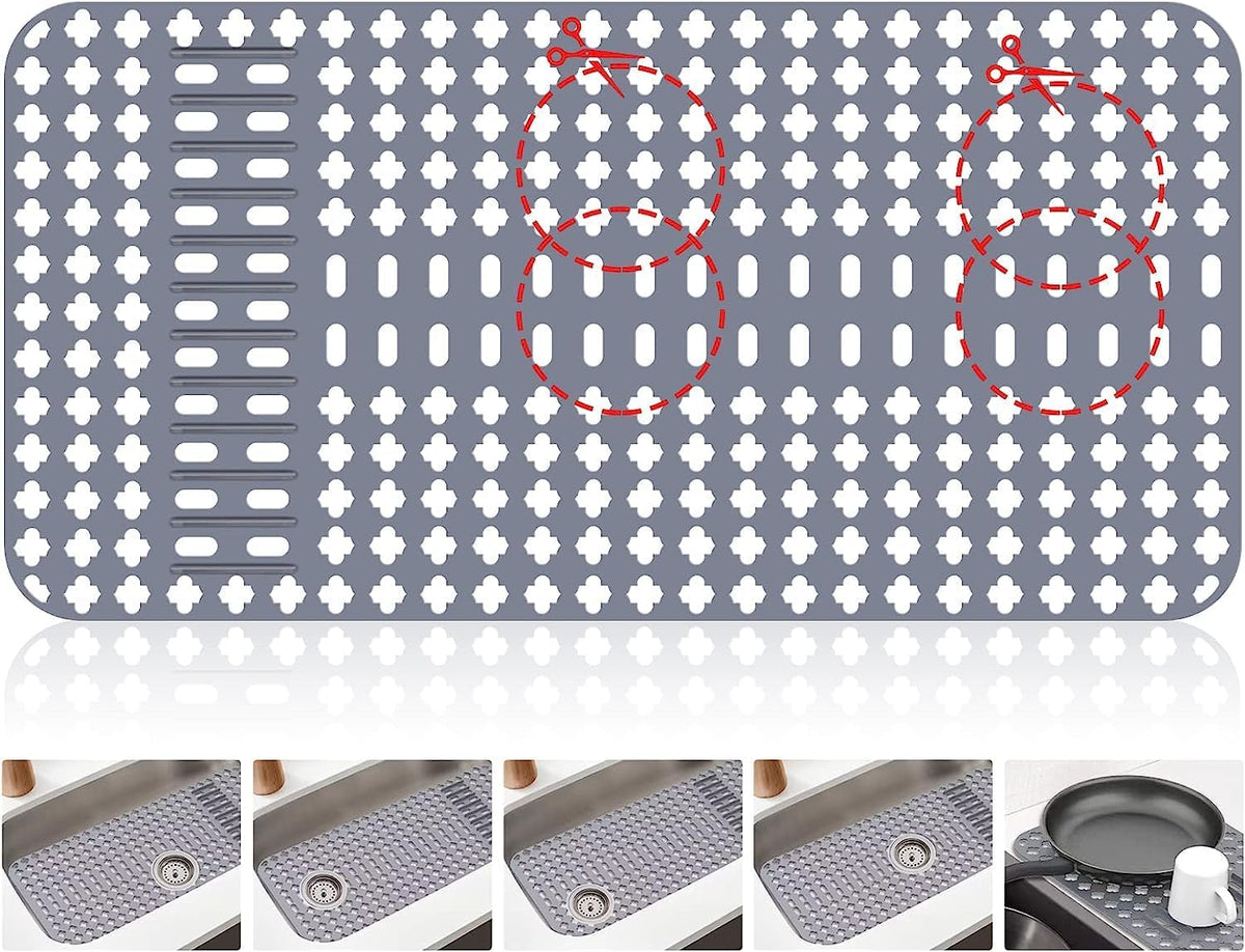 Upgraded Silicone Sink Mat 28"x14" Sink Protectors for Kitchen Sink with Rear Drain/Center Drain,Sink Rack for Bottom of Sink, Kitchen Sink Mats for Bottom of Stainless Steel/Porcelain Sink
