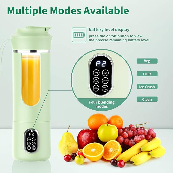 530ML Portable Blender,Mini Portable Electric USB Juicer,Small Personal Blender for Smoothies and Shakes,With Automatic Cleaning Function,Multi-Purpose and Easy To Use(green)