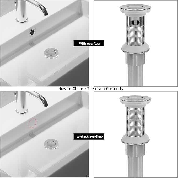 Bathroom Sink Drain,2 Pack Drain Stopper with Overflow,Small Cap Pop Up Drain Assembly with Detachable Strainer Basket,Built-in Anti-Clogging, Stainless Steel Nut Brushed Nickel
