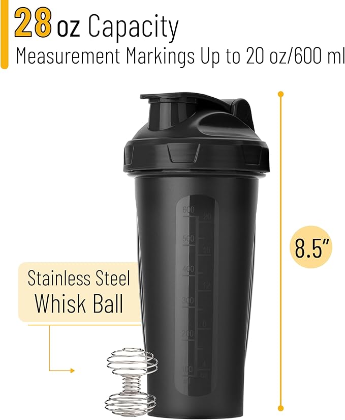 Mr. Pen- Shaker Bottles for Protein Mixes, 28 oz, Leak Proof Shaker Cups with Stainless Steel Wire Whisk Ball for Protein Shakes and Pre Workout