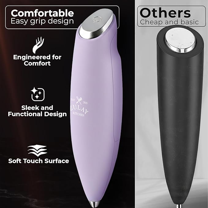 Zulay Kitchen Powerful Milk Frother Wand With Duracell Batteries - Ultra Fast Handheld Drink Mixer - Electric Whisk Foam Maker for Coffee, Lattes, Cappuccino & Matcha - Triple Whisk - Orchid Lilac