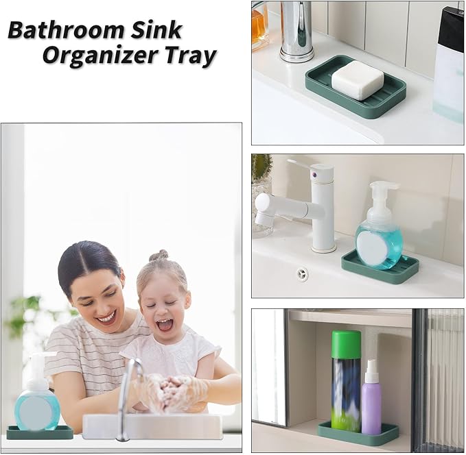 MicoYang Silicone Kitchen Sink Organizer Tray for Multiple Usage,Easy Clean Sponges Holder for Kitchen Bathroom Counter or Sink,Dish Soap Dispenser,Scrubber,Bottle,Cup Green 4.9”x 3.2”
