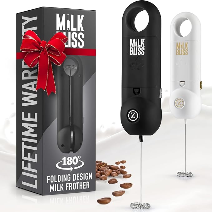 Zulay Kitchen Mini Froth Handheld Travel Frother & Mixer - Durable Travel Frother for Coffee - Black/Silver