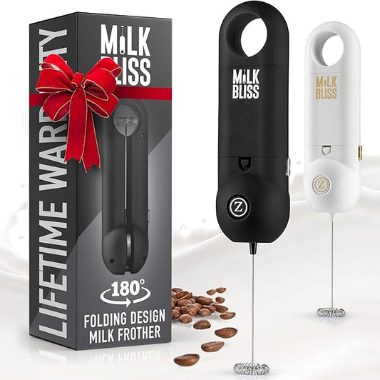 Zulay Kitchen Mini Froth Handheld Travel Frother & Mixer - Durable Travel Frother for Coffee - Black/Silver
