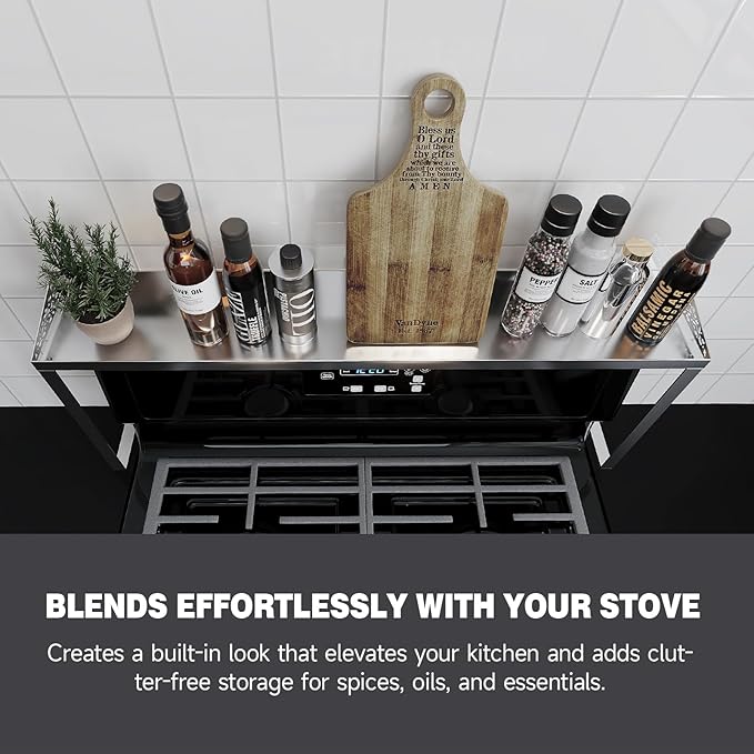 STUTOV 30-Inch Stainless Steel Over Stove Spice Rack Shelf – Magnetic Kitchen Organizer for Stove Top, Stainless Steel Countertop Storage Rack for Spices, One-Piece Kitchen Gadgets