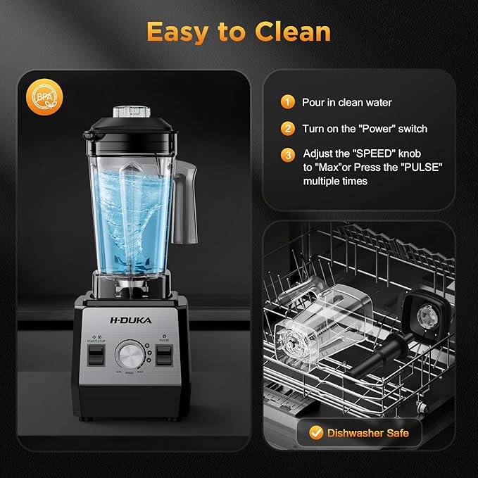 H-Duka Blender for Smoothies with 64 Oz Capacity, Blenders for Kitchen with BPA-Free Container, Smoothie blender for Ice Crushing, Frozen Drink, Baby Food, Sauces, Dishwasher Safe