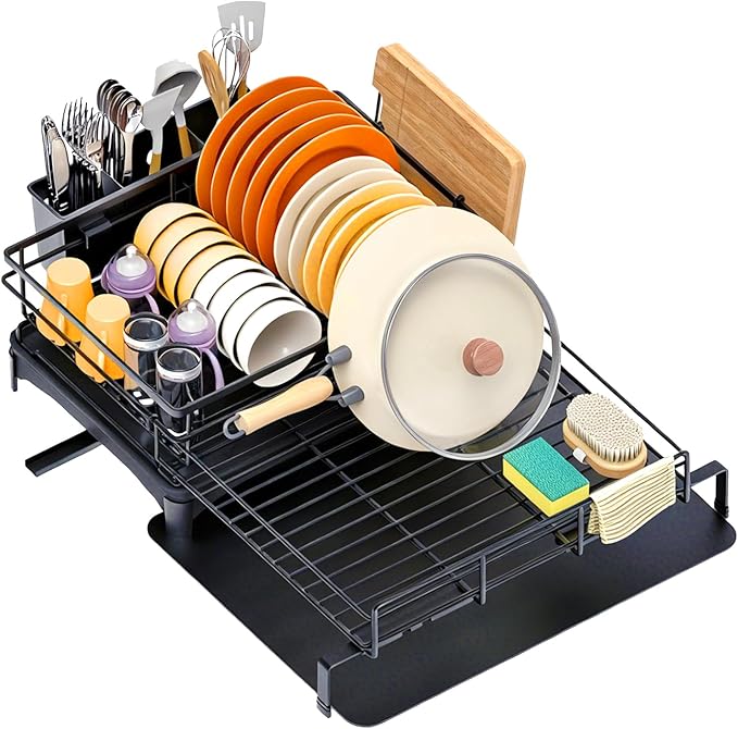 4-in-1 Extendable Dish Drying Rack, Large Capacity Modular Organizer System, Tool-Free Dish Drainer with Self-Draining Tray, Universal Fit & Rust-Resistant Dish Racks for Kitchen Counter